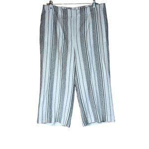Calvin Klein Linen Wide Leg Womens Crop Pant Size 12 Black White Stripe Lined